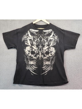 MMA Elite Shirt Men XL Skull Y2K Biker AOP Distress Pinkman